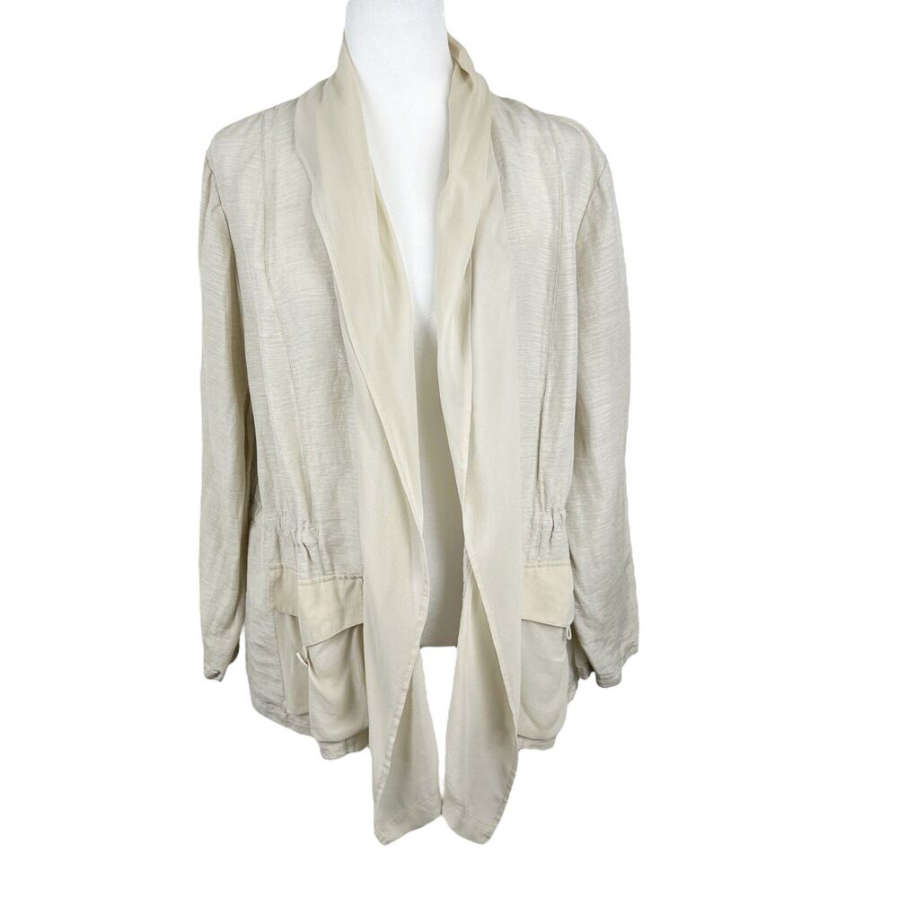 Chico's Cardigan Women Extra Large Cream Beige Silk Linen Blend Outer Coverup
